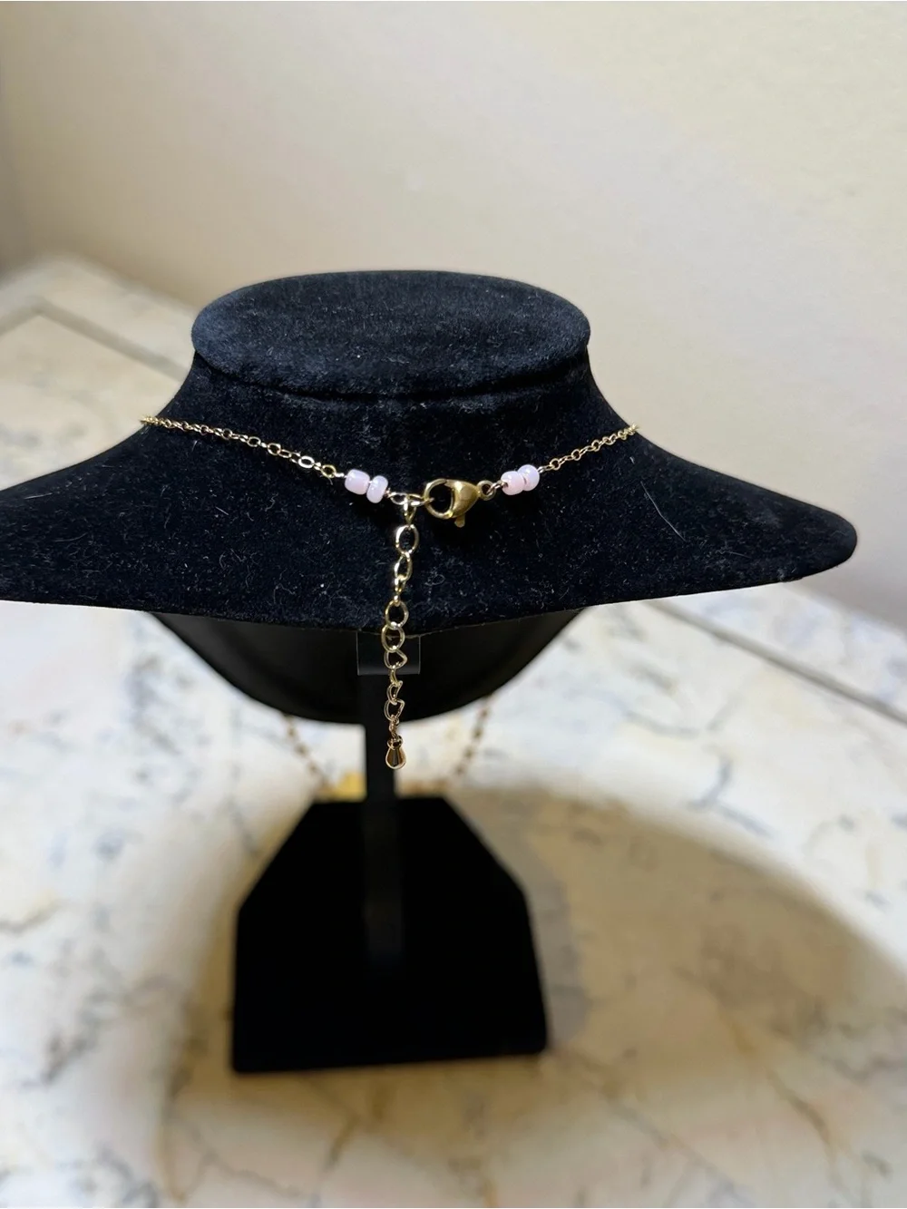 Gold Clover Pendant Beaded Necklace - Handmade